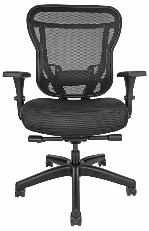 Rika task chair with mesh back, upholstered black seat, and wheels